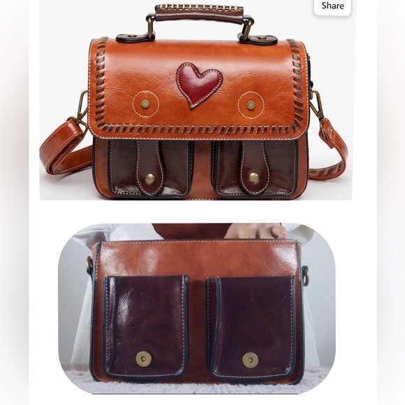 NEW Cambridge Heart Shoulder Satchel Bag Colorblock Brown & Cognac Multi NWT - Picture 8 of 10